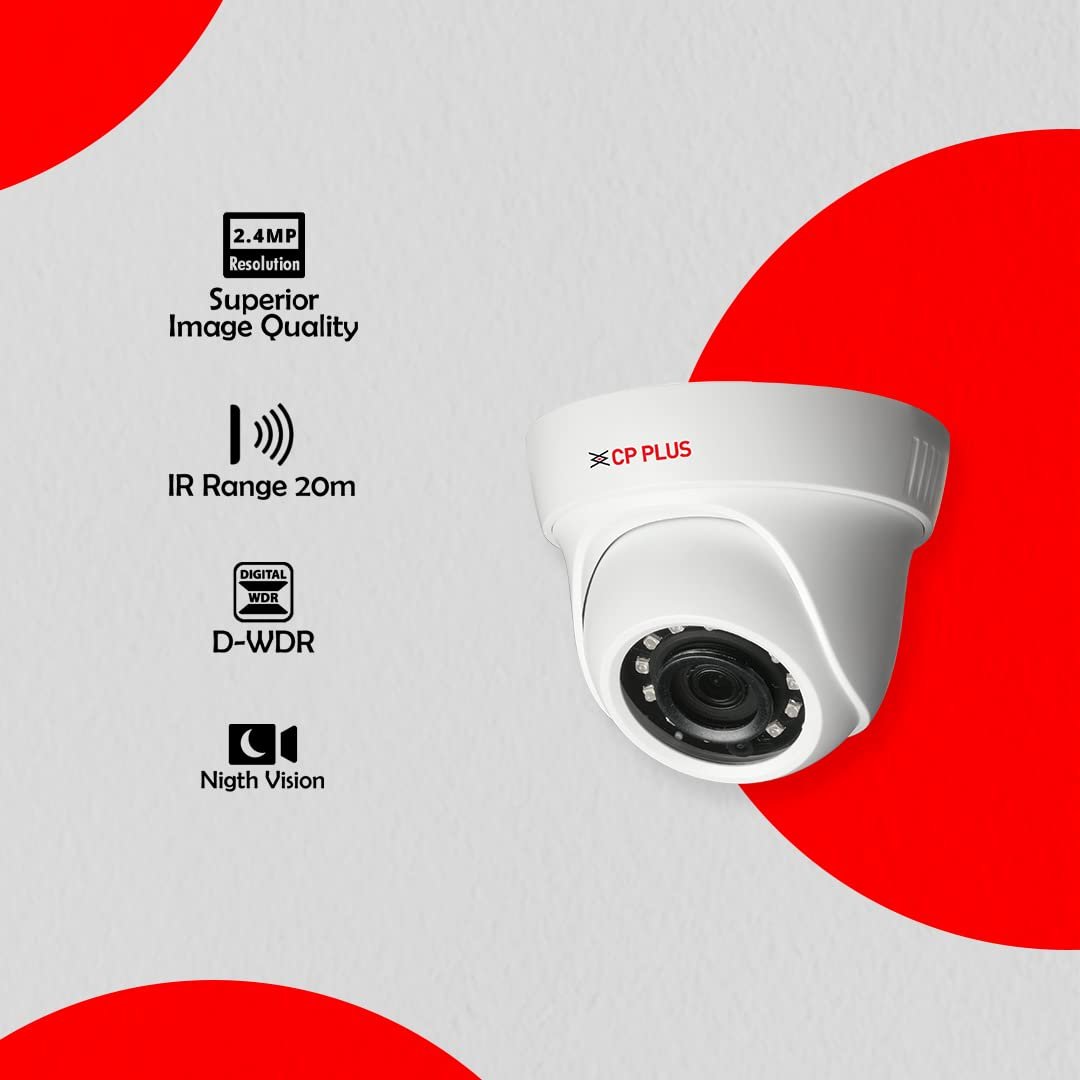 CP PLUS 2.4MP Full HD IR Dome Indoor/Outdoor Security Camera | 3.6 mm Fixed Lens| Max. Output 30fps at 2.4MP| IR Range of 20 Mtrs - Image 2