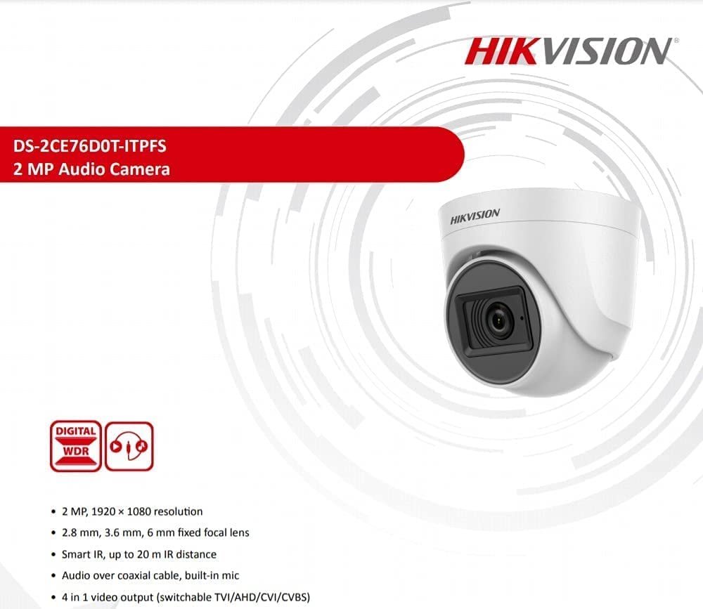 HIKVISION 2MP Dome with inbuilt Mic DS-2CE76D0T-ITPFS White Wireless 1080p - Image 2