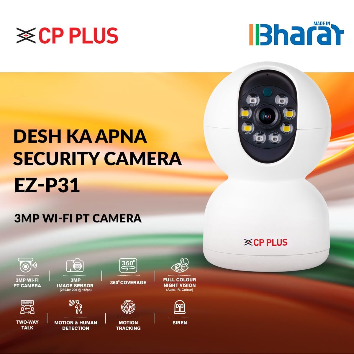 CP PLUS 3MP Smart Wi-fi CCTV Camera | 360° & Full HD Home Security | Full Color Night Vision | 2-Way Talk | Advanced Motion Tracking | SD Card Support (Upto 256GB) | IR Distance 20Mtr - Image 2