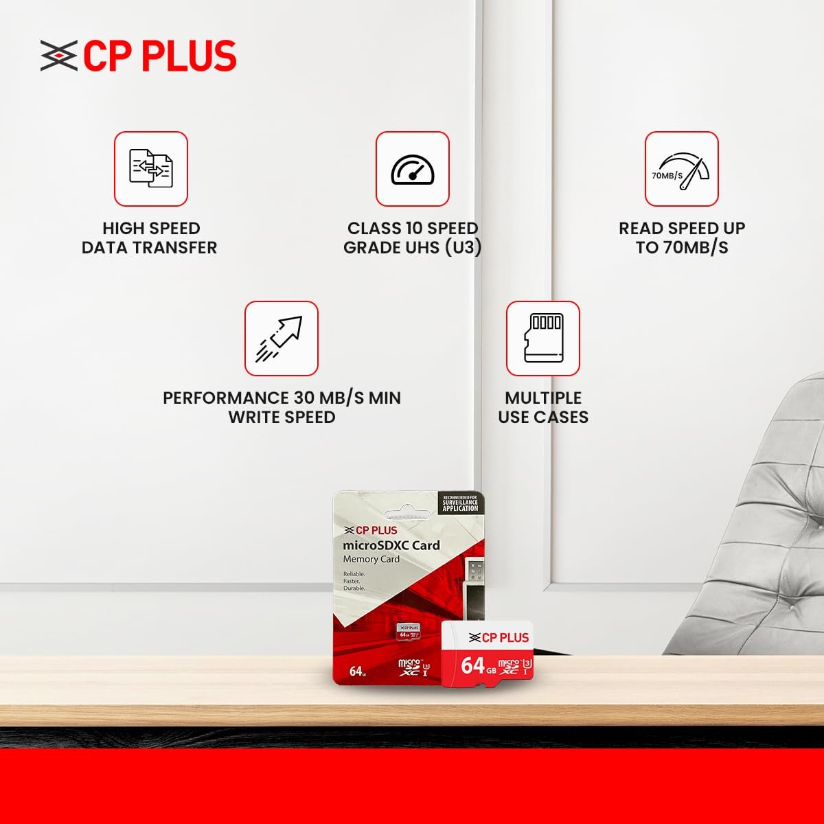 CP PLUS 64GB microSDXC Memory Card Grade UHS-3 Class 10, Up to 70 Mbps Reading & 30 Mbps Writing Speed with High Performance of Data Transfer & Lower Power Consumption for Portable Devices - Image 2