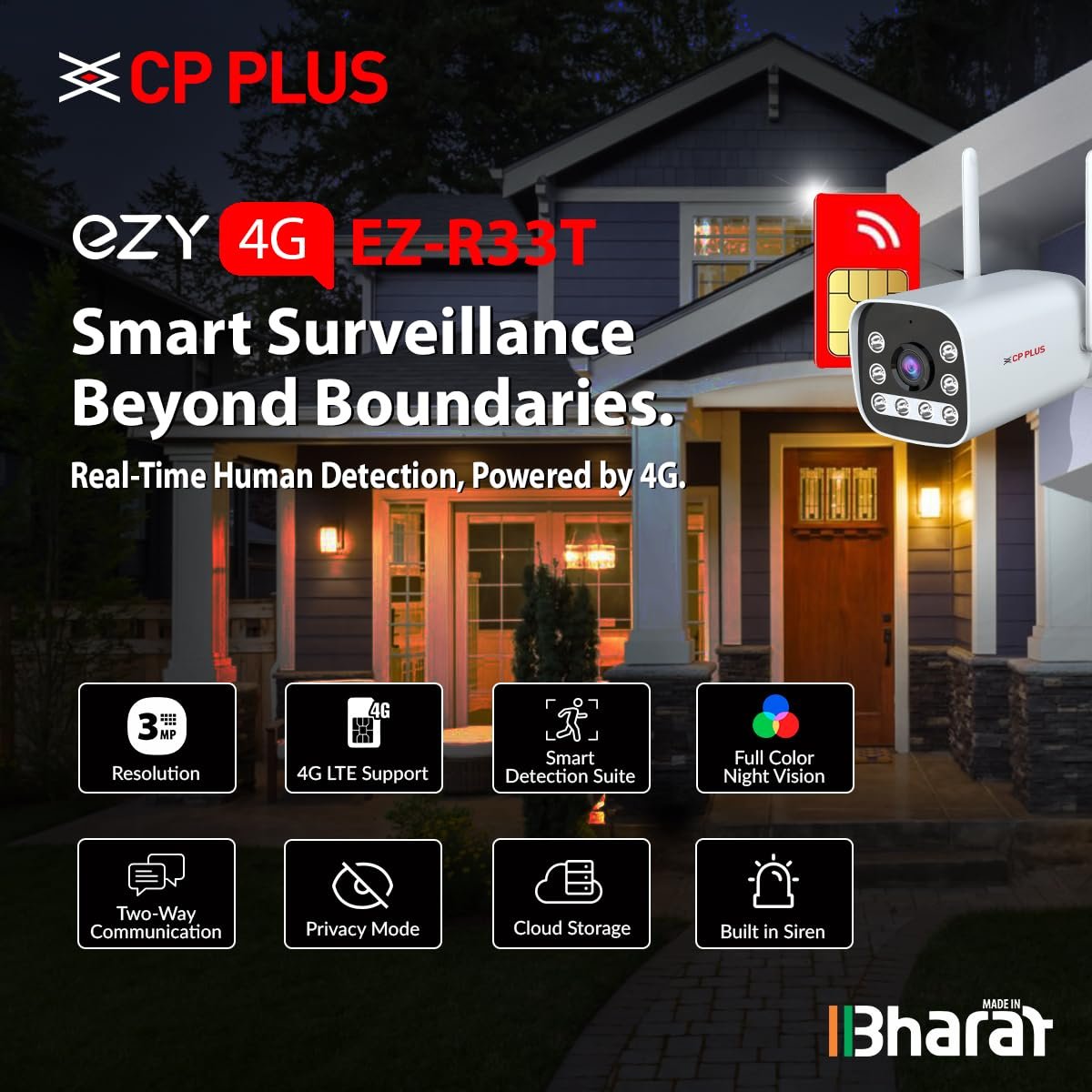 CP PLUS 3MP Outdoor Bullet CCTV Camera | 4G SIM-Based Wireless Security Camera | CTC Cyber Secure Tech | Human & Motion Detection | IR Night Vision 30M | SD Card Support | Two-Way Audio - Image 2