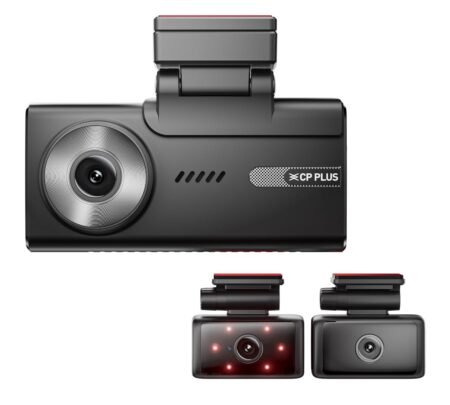 CP PLUS CP-F83C 4K Front, Rear & Cabin Dashcam with GPS | 8MP 2K Reoslution| in-Built GPS & G-Sensor | 4" Inch Touch Screen Display | Supports Night Vision | Supports SD Card Upto 1TB Max
