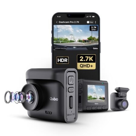 Qubo Car Dashcam Pro 2.7K Dual Channel from Hero Group [2026 Edition] | NightPulse Vision | 5MP QHD+ Front (140°), 2MP FHD Rear | G-Sensor |2" LCD |Built-in GPS, Wi-Fi, Mic |1TB Storage| Made in India