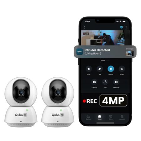 Qubo Smart 360° 4MP [Ultra 2K] Wi-Fi Security Camera by Hero Group | Indoor CCTV Cam for Home | AI Person Detection | Auto-Alarm [Pack of 2]