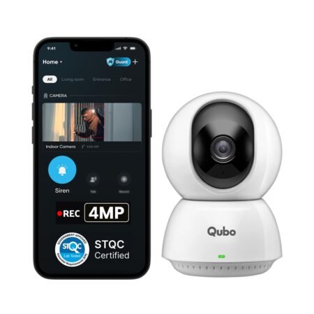 Qubo Smart Cam 360° Pro 4MP by Hero Group [2026 Edition]| STQC Certified | Color Night Vision | 360° Panoramic Monitoring |App Alerts | 2-Way Talk | AI Person Detection | Cloud & SD Card Support