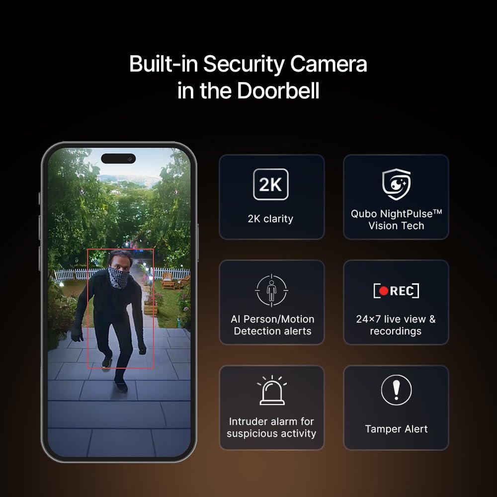 Qubo Smart Door Lock Select (Copper) with Video Call Doorbell Connect | Answer Your Door from Anywhere – See, Speak & Unlock | 4 Bolts + Deadbolt Security | AI Person/Motion Detection & Alerts - Image 2