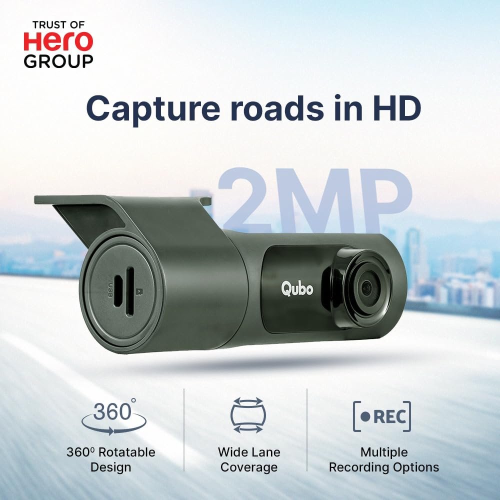 Qubo Car Dashcam Pro X by Hero Group | 3MP 1296P FHD+ Camera | NightPulse Vision | Wide-Angle FOV | Supercapacitor | Built-in Wi-Fi, Mic | App Control | G-Sensor | Up to 1TB Storage | (Alpine Green) - Image 2