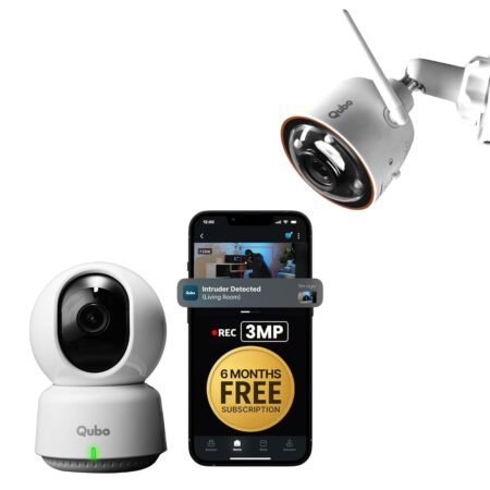Qubo Smart 360° 3MP Indoor + Outdoor Wi-Fi [Free 6-Month Subscription] Security Camera | 2K CCTV Cam for Home | AI Person Detection | Automatic Alarm